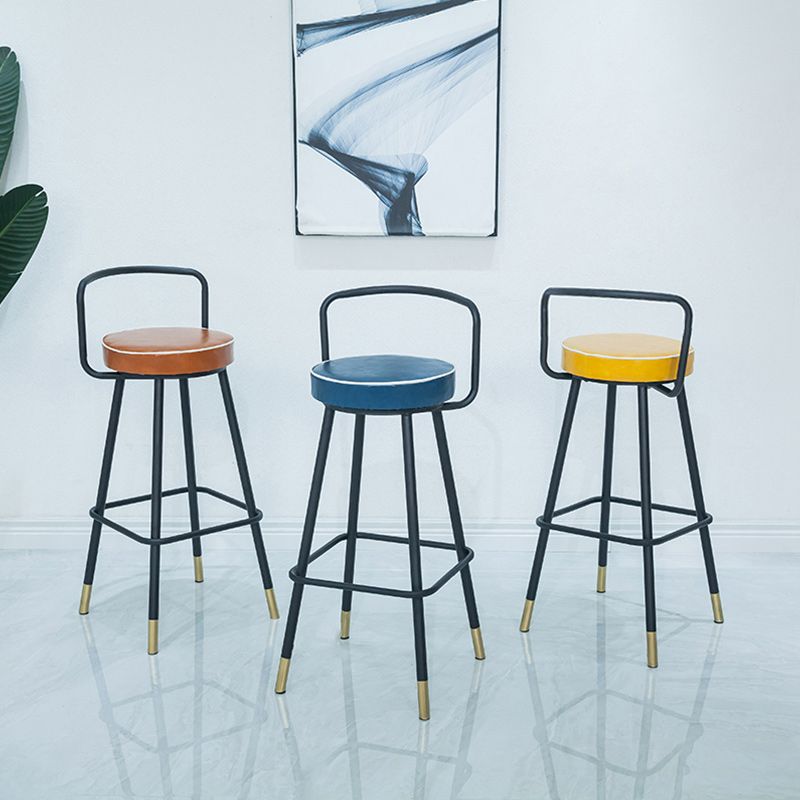 Nordic Backrest Armless Counter Stool Iron Kitchen Bar Stool with Pedal and Cushion