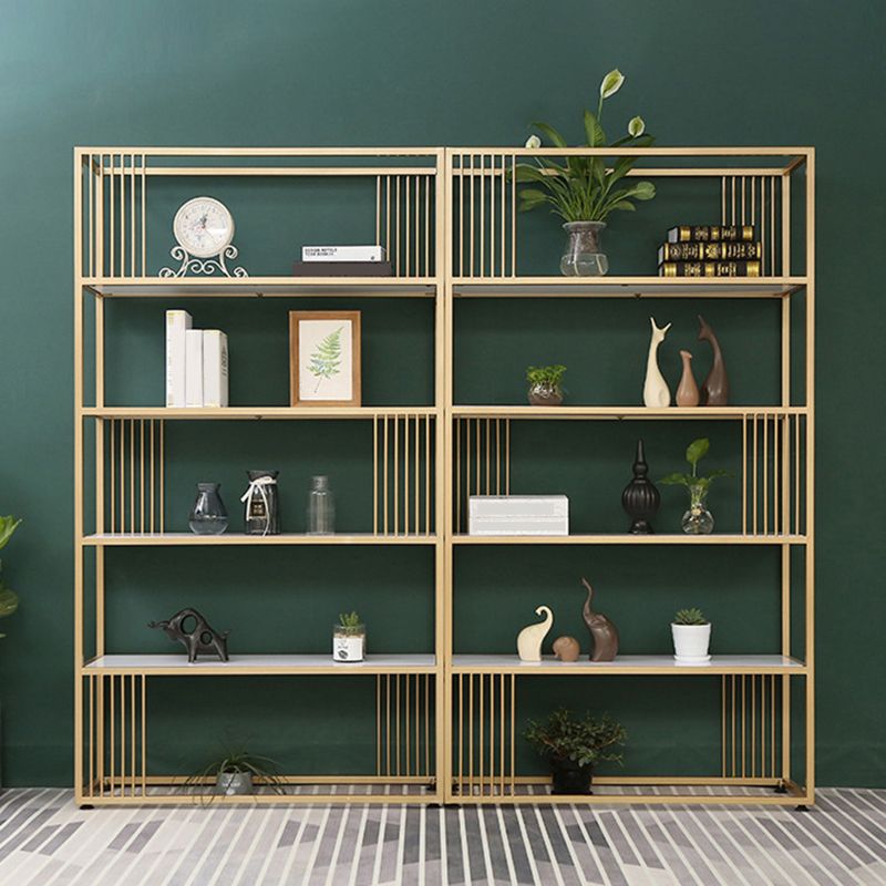 Metal and Wooden Bookshelf Open Glam Etagere Shelf Bookcase for Study Room