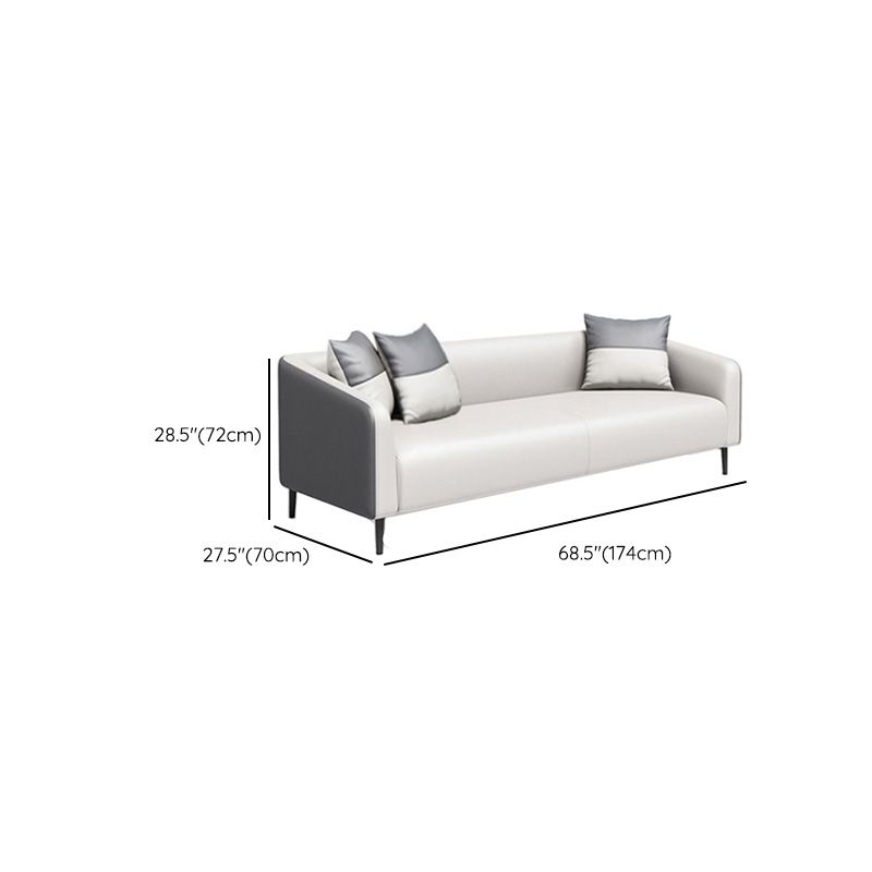 Gray Contemporary Sofa Faux Leather Tuxedo Arm Sofa with Pillows