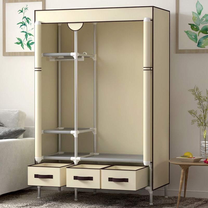Contemporary Style Wardrobe Armoire Steel Frame Wardrobe Cabinet with Drawers