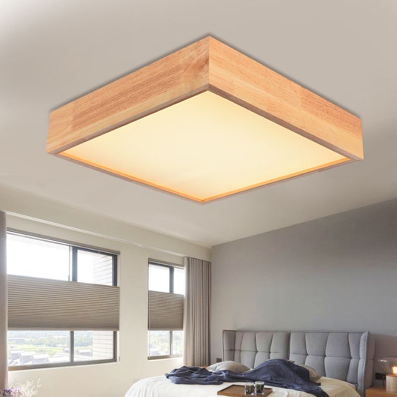 Wooden Square LED Ceiling Light Fixture Contemporary 11"/15"/19" Wide 1-Light Flush Mount Lamp in Warm/White Light