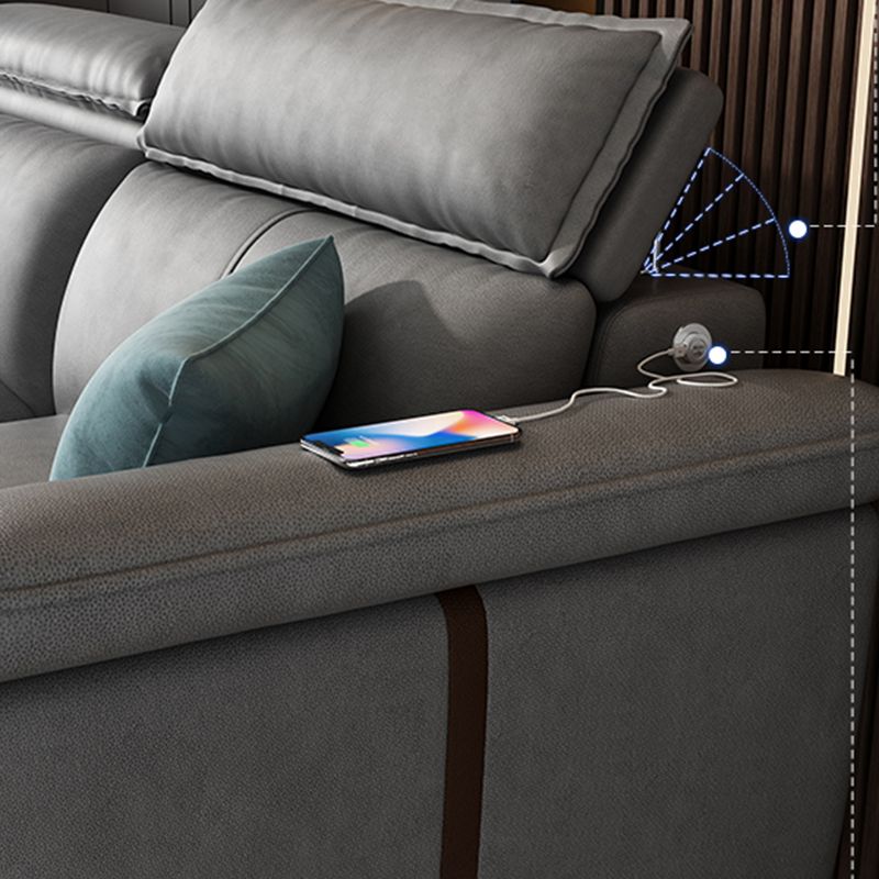 Gray Faux Leather Sofa & Chaise Modern Biscuit Back Sofa - 33.46" H