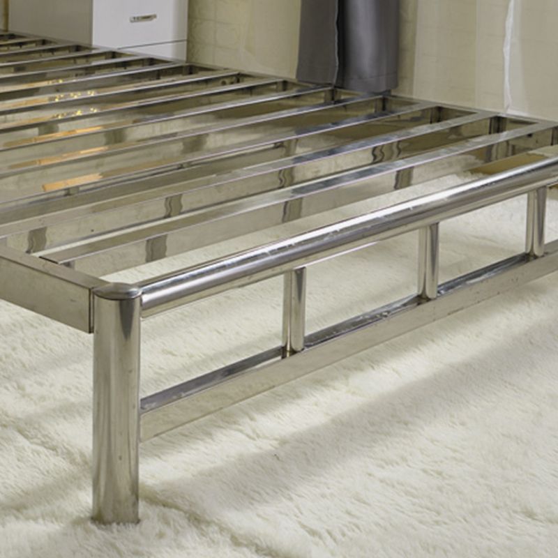 Silver Modern Steel Bed Rectangular Minimalist Bed with Metal Legs