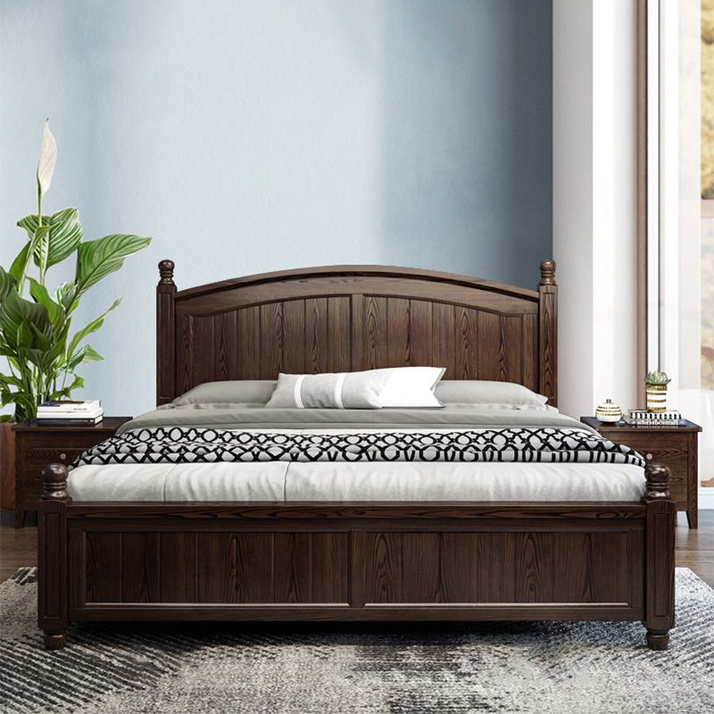 Espresso Mid-Century Modern Standard Bed Ash Bed Frame with Headboard