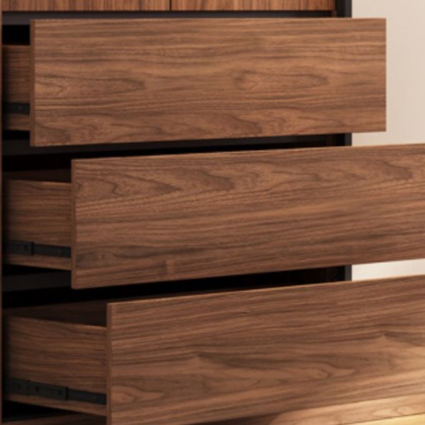 Modern Freestanding Wardrobe Brown Wood Wardrobe Armoire with Drawers