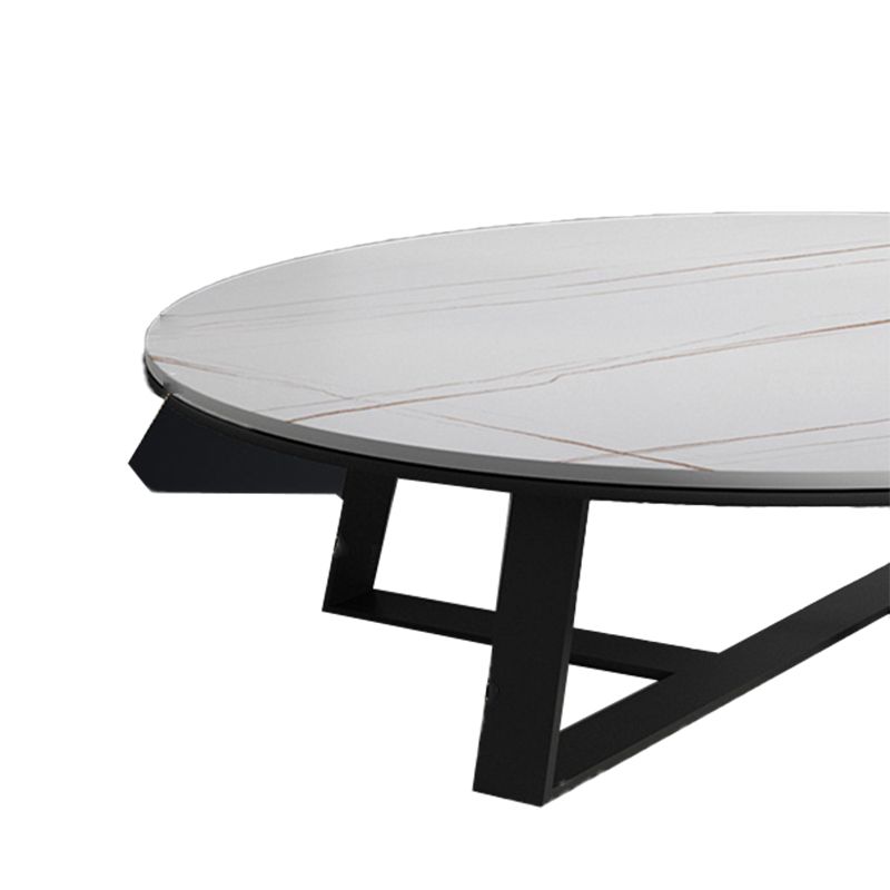 Frame Base Coffee Table Glam Elliptical Stone Top Cocktail Table