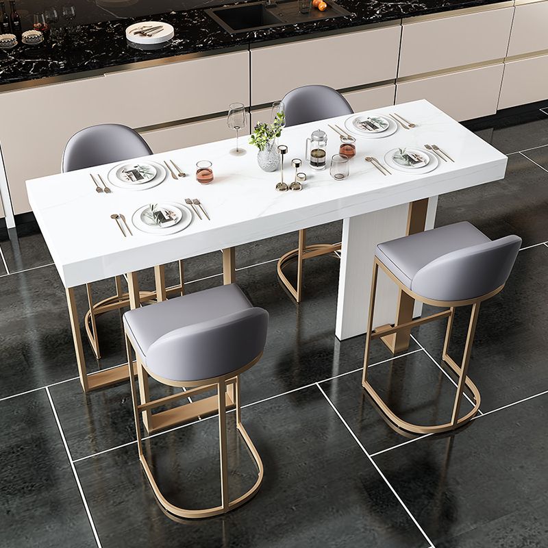 Bucket Faux Leather Dining Stool Low Back Bar Stool with Gold Metal Base