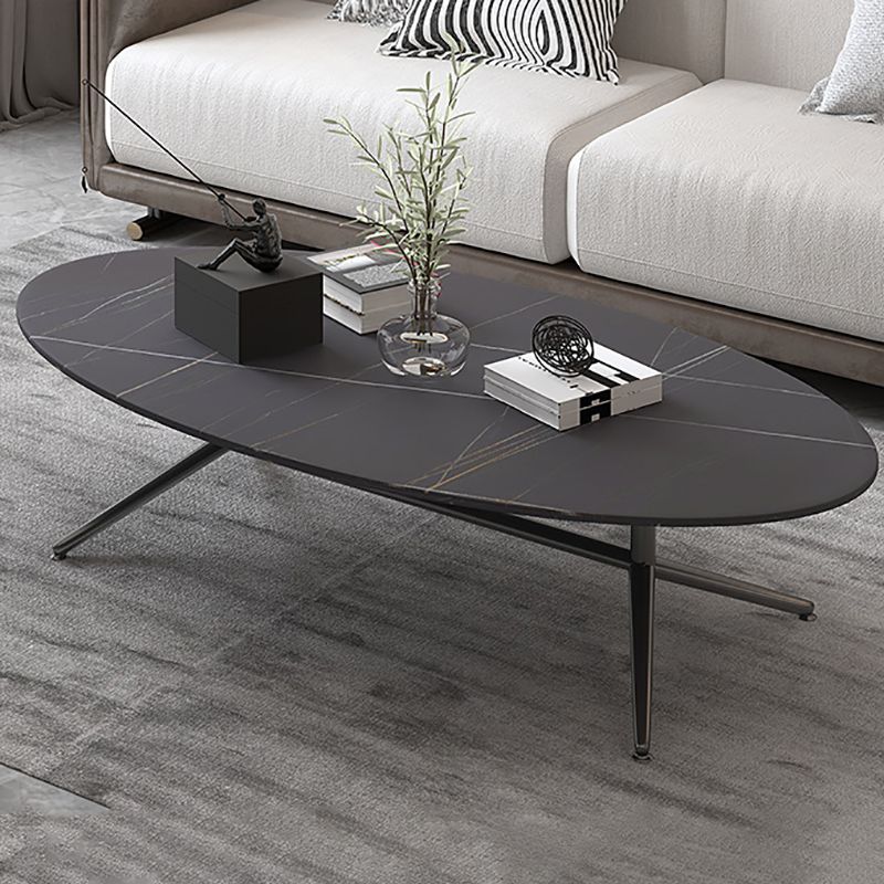 Black/White Slate Oval/Round Coffee Table Modern Trestle Coffee Table