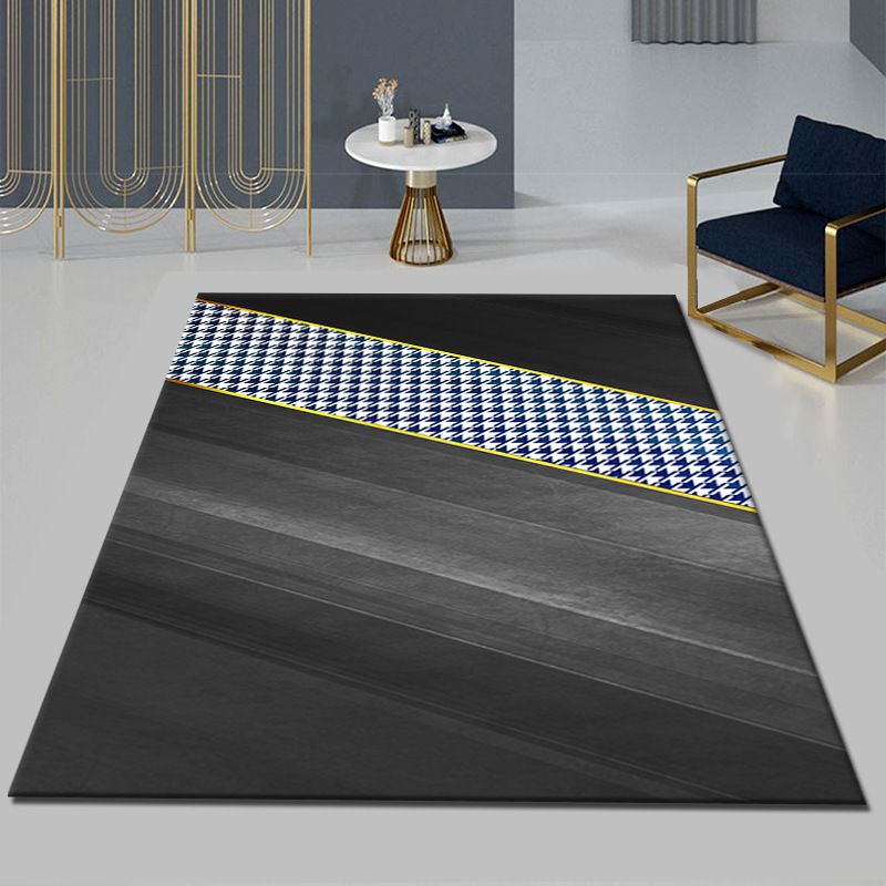 Black Modern Area Carpet Color Block Polyester Area Rug Stain Resistant Rug for Living Room