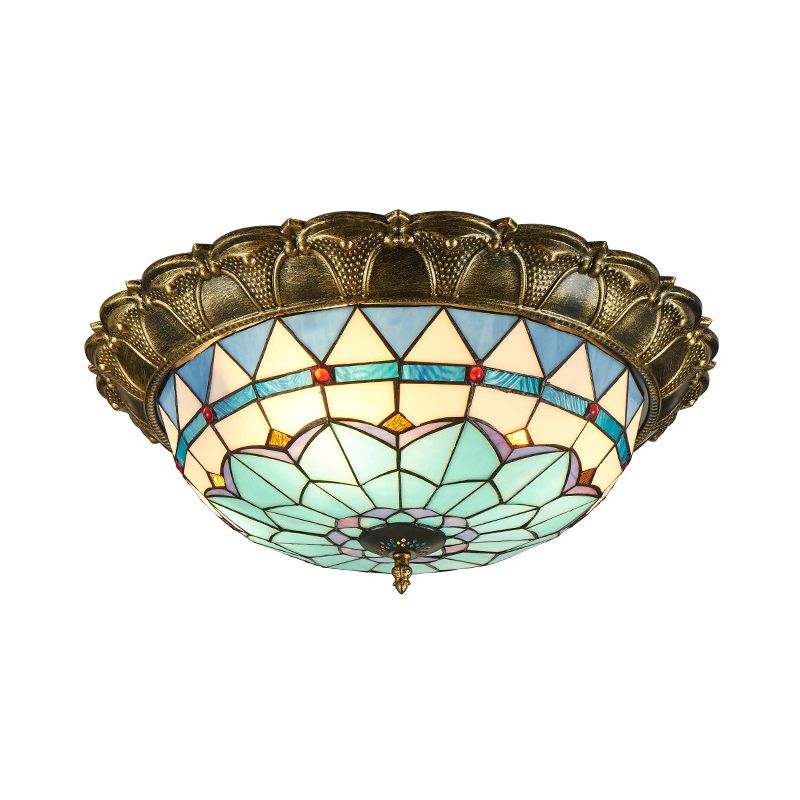 LED Ceiling Mounted Light Baroque Dome Shaped Stained Glass Flush Light in Bronze