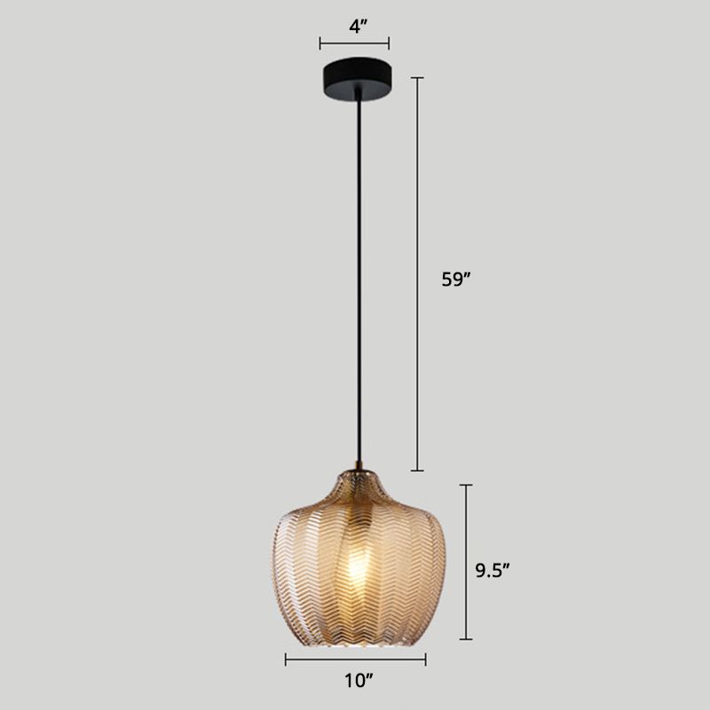 Wavy Glass Shaded Hanging Lamp Nordic Style Single Pendant Ceiling Light for Dining Room