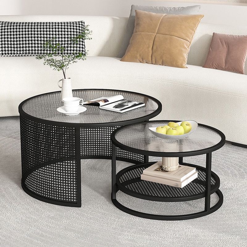 Tropical Coffee Table Glass Top Round Frame Coffee Cocktail Table