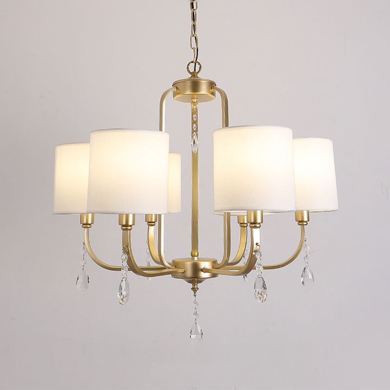 6-Light Chandelier Lighting Fixtures American Style Cylinder Suspension Light with Fabric Shade