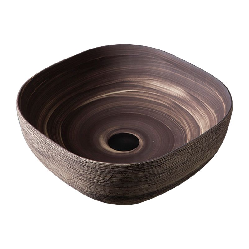 Traditional Bathroom Sink Porcelain Oval-Shape Vessel Lavatory Sink with Pop-Up Drain