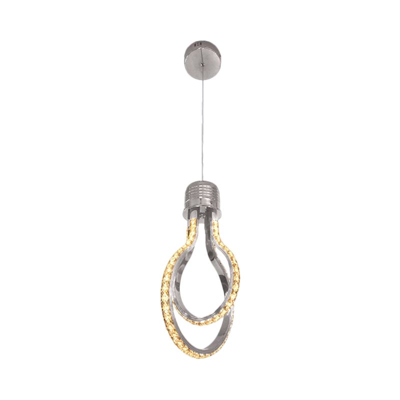 Bulb-Like Frame Metallic Pendant Lamp Modern LED Chrome Suspension Lighting in Warm/White Light