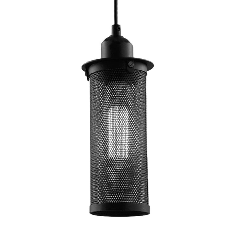 Metal Black/Rust Hanging Pendant Lamp Cylindrical 1 Head Industrial Ceiling Lighting with Mesh Cage Shade