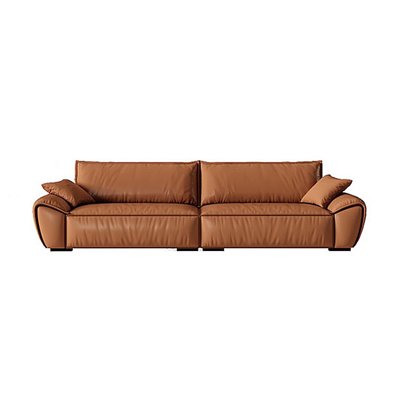 Brown Flared Arm Sofa Faux Leather and Genuine Leather Seating with Pillows