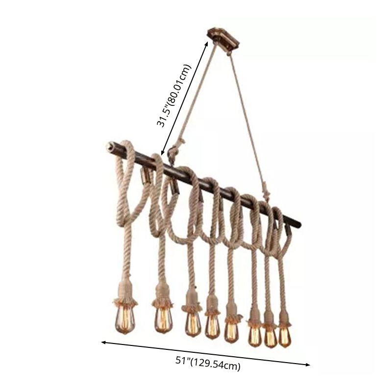 Linear Restaurant Island Pendant Light Retro Style Rope Beige Island Ceiling Light