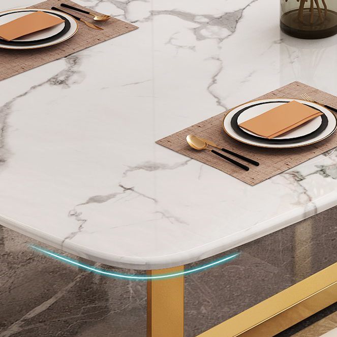 Rectangle Trestle Base Dining Table Glam Style Stone Kitchen Desk