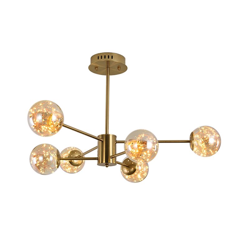 Bernsteinglas Ballsuspension Licht Moderne 6/8 Köpfe Messing Sputnik Decke Krachen für Esszimmer