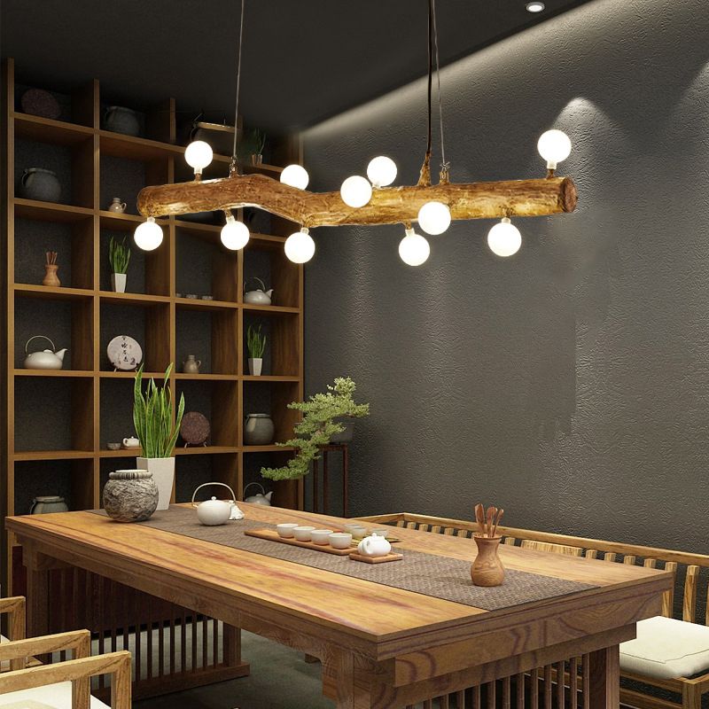 Modern Globe Island Light Fixture Glass Island Ceiling Light in Brown Finish