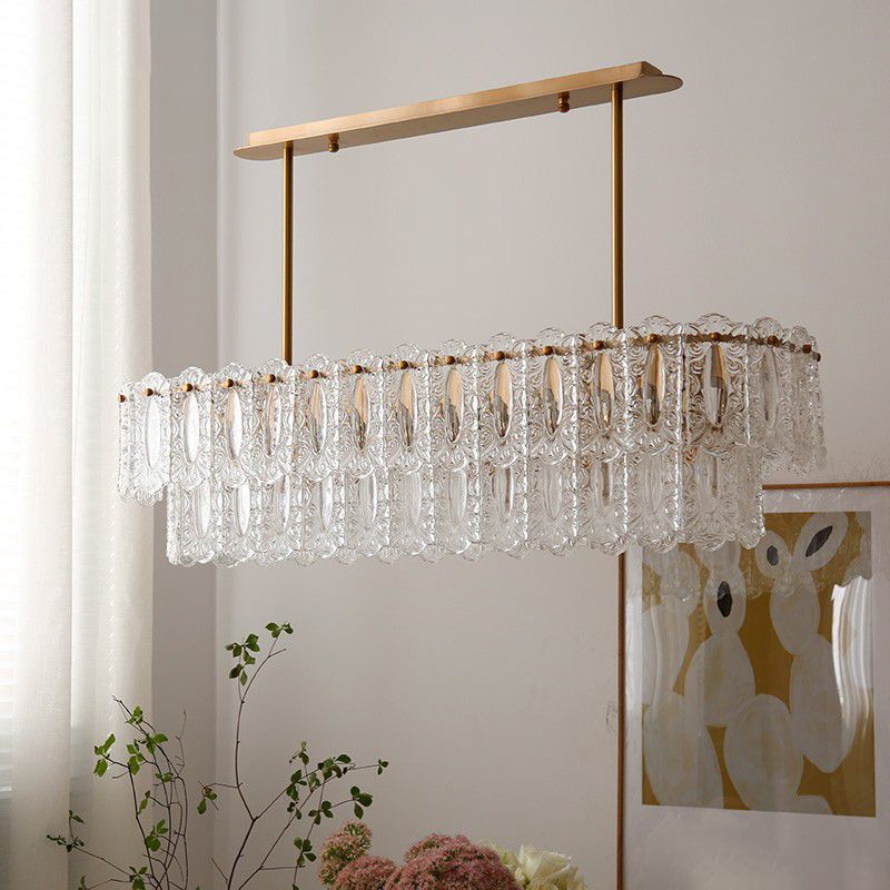 Shaded Island Lighting Fixture Minimalist-Style Glass Brass Island Pendant Light