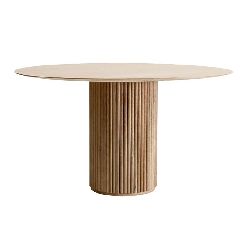 Round Shape Modern Dining Table Wood Color Fixed Table with Solid Wood
