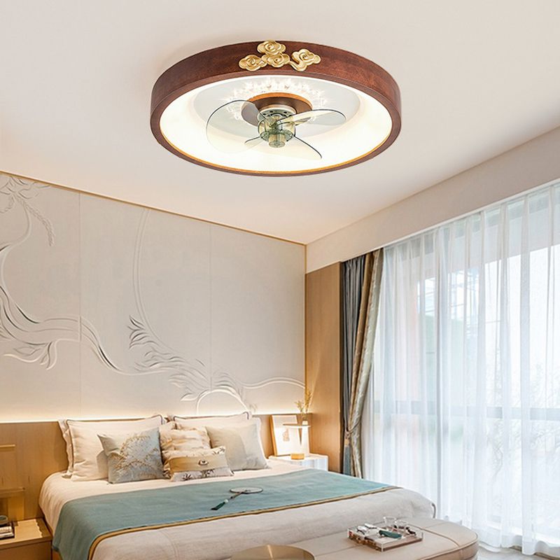 Wooden Ceiling Fan Light LED Ceiling Mount Lamp with Acrylic Shade for Bedroom