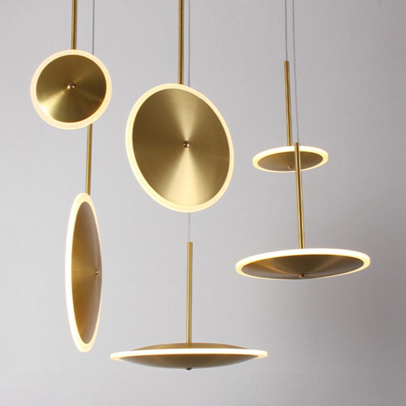 Gold Plated Flying Saucer Suspension Light Fixture Postmodern Simple Metal LED Pendant Lamp