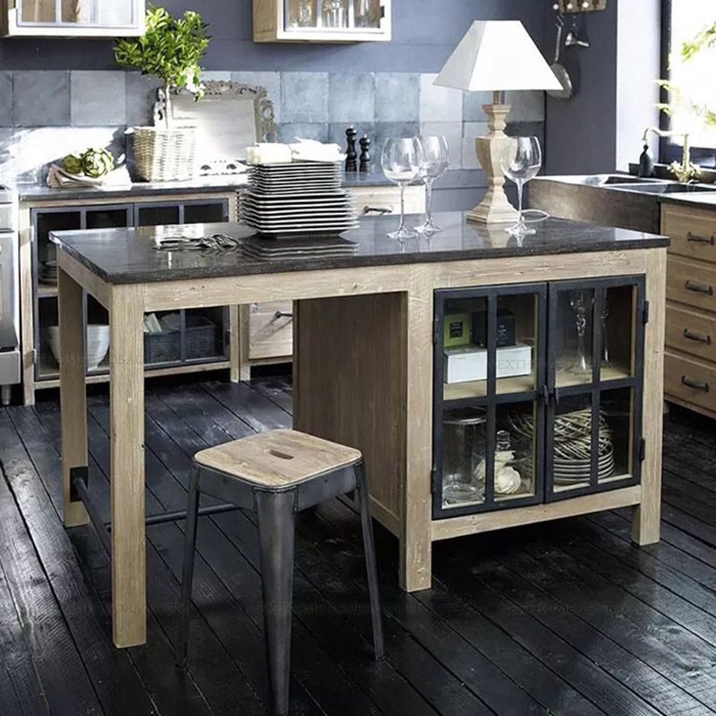 Modern Kitchen Island Dining Room Prep Table with Storage Cabinet