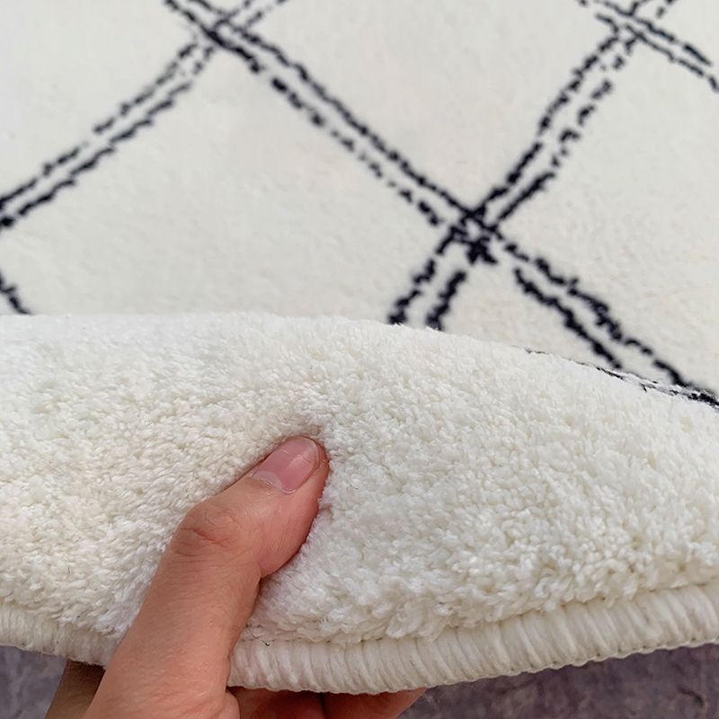 Chic Modern Rug White Polyester Area Carpet Line Pattern Easy Care Area Rug for Home Decor