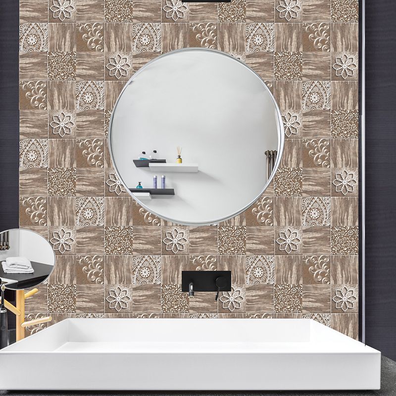 Brown Wood Look Wallpaper Panels 54 Pcs Floral Retro Peel off Wall Decor for Bathroom