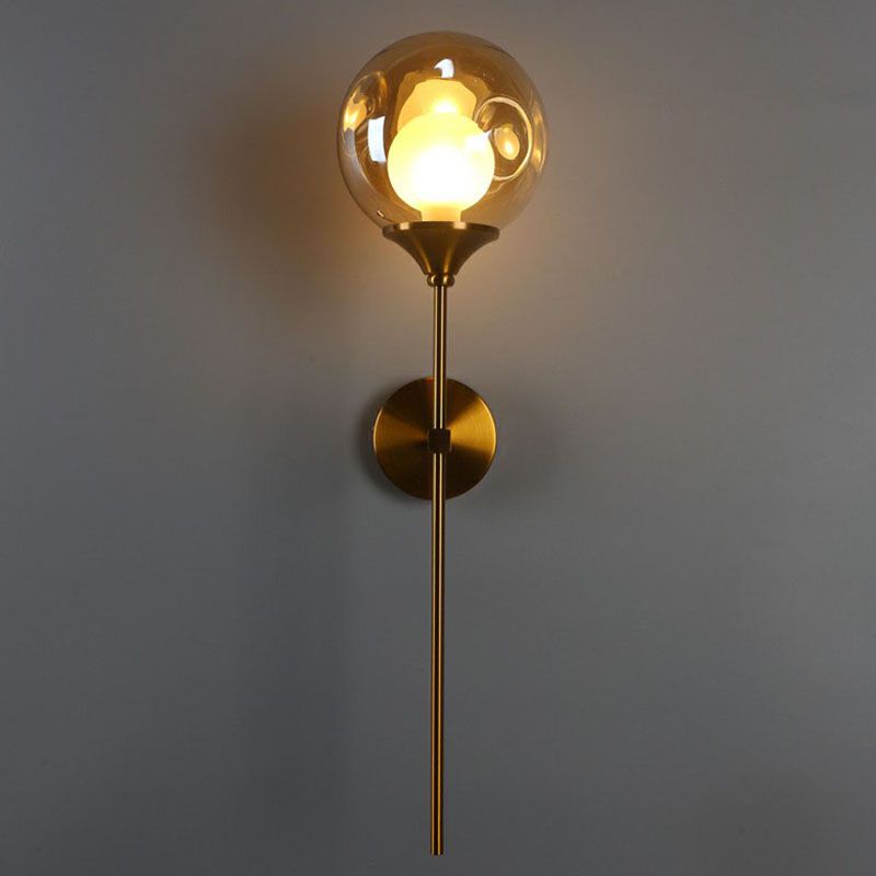 Nordic Ball Shaped Wall Light Glass 1-Bulb Entryway Sconce Lighting with Brass Pencil Arm