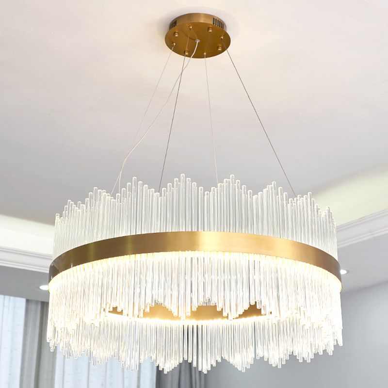 Modern Concise LED Pendant Light Glass Circular Chandelier for Living Room