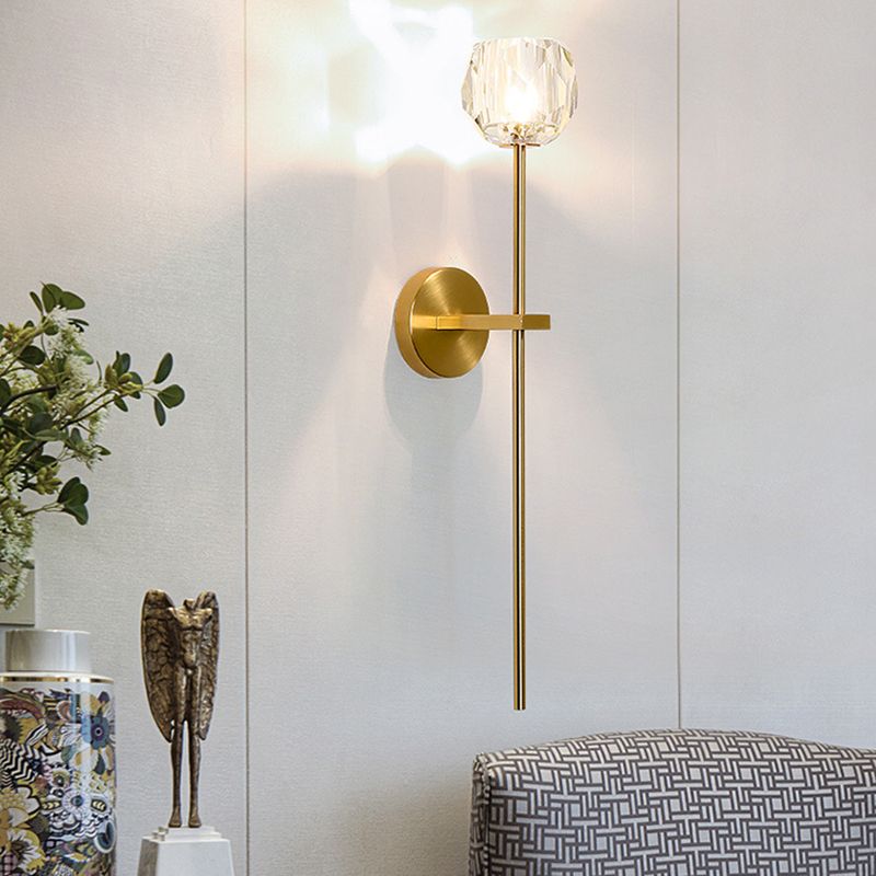 Nordic Style Metal Wall Light Geometric Gold Wall Sconce with Crystal for Bedroom
