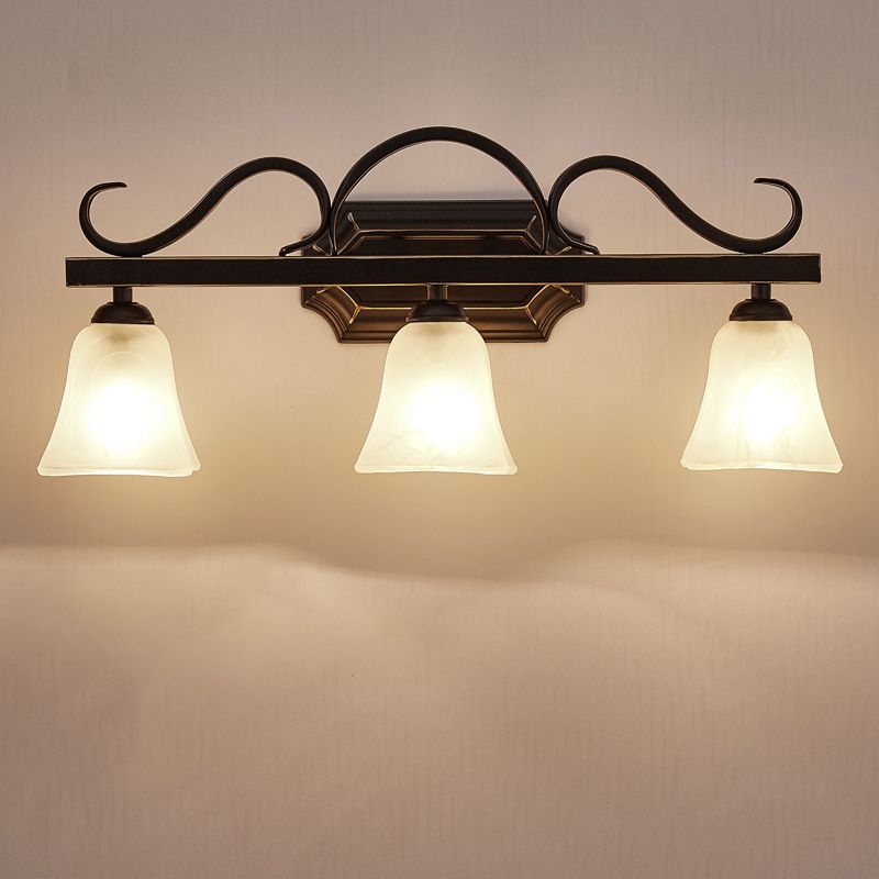 Traditionelle glockenförmige Leuchtenleuchte Glaswandmontage in Schwarz montiert