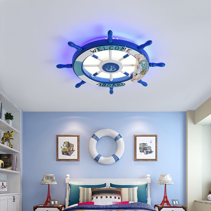 Children's Room Flushmount Light Boy Bedroom Room Study Kindergarten Mediterranean Style Creative Cartoon Ship Rudder Eye Protection Lamps