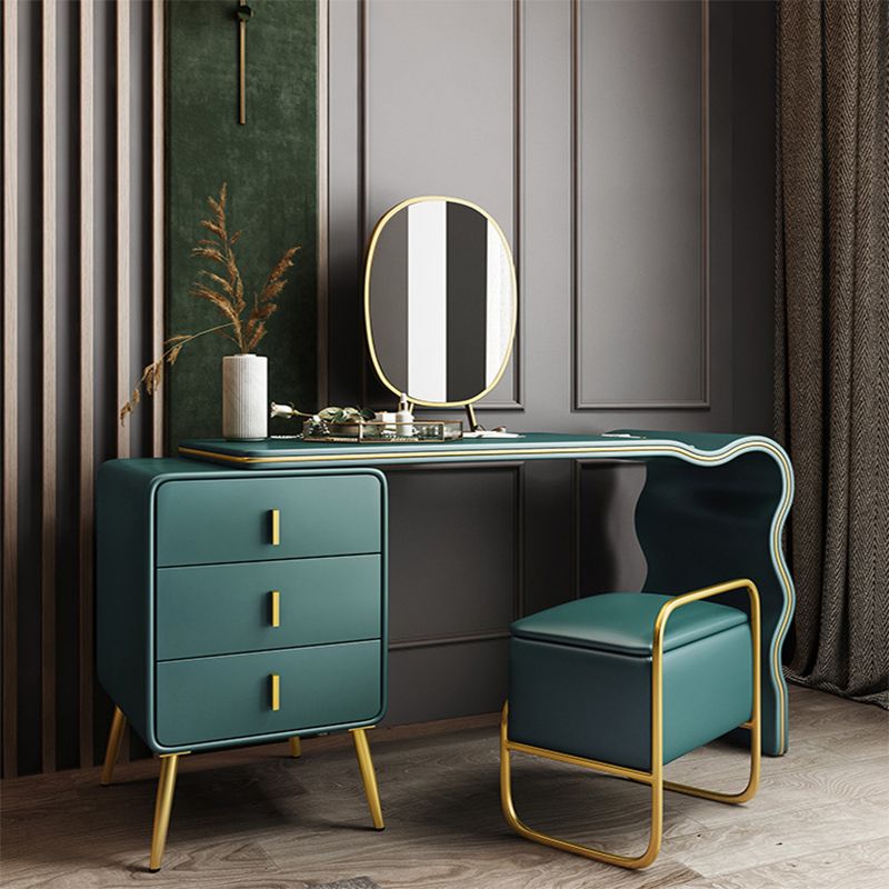 Genuine Leather Vanity Table Set Glam 30. 7" H Makeup Dressing Table with 3 Drawers