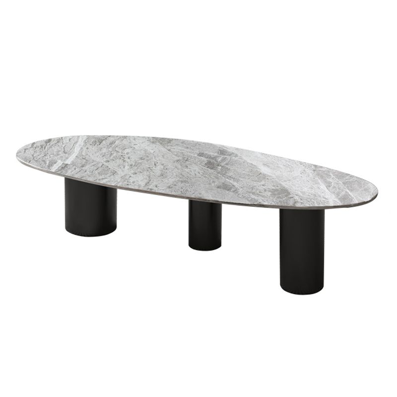 Luxurious 3 Legs Elliptical Stone Coffee Cocktail Table in White/Grey