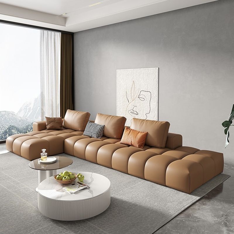 Nordic Genuine Leather Square Arm Stationary Living Room Sofa Chaise