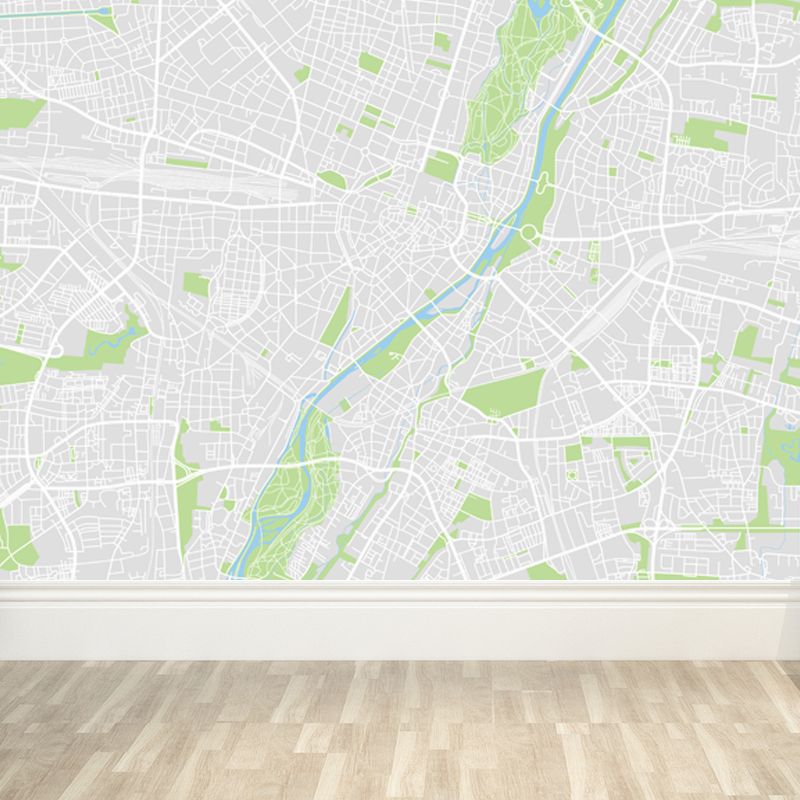 Non-Woven Pastel Mural Modern Satellite Map Wall Covering, Custom Size Available