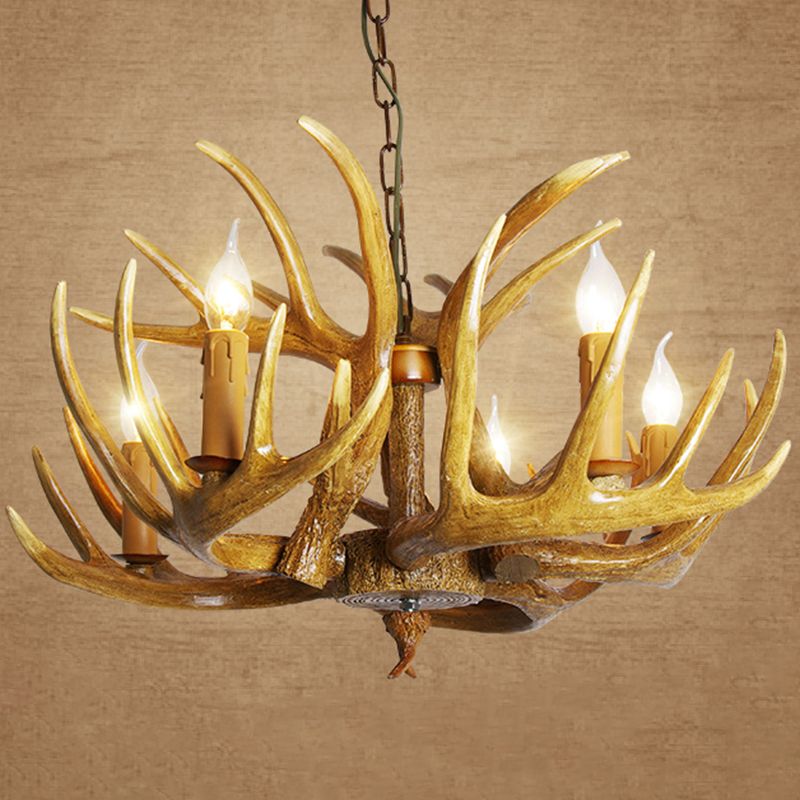 Resin Antler Shaped Suspension Lighting Rustic Living Room Chandelier Light Fixture