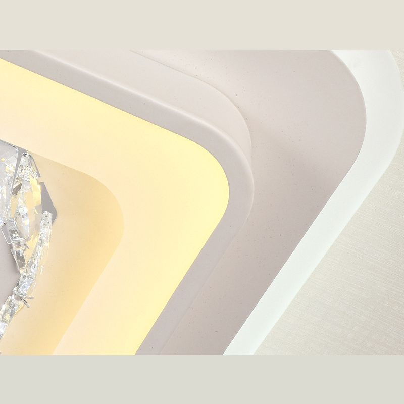 Modern Geometric Ceiling Flush Light Crystal Encrusted Bedroom LED Flushmount in White