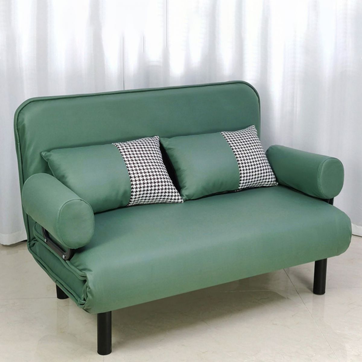 Modern Faux Leather Sofa 28.34" D x 32.28" H Recessed Arm Sofa
