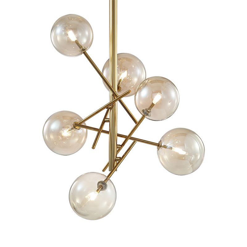 Modern Globe Hanging Ceiling Light Cognac Glass 6/8 Heads Bedroom Chandelier Lighting with Starburst Design