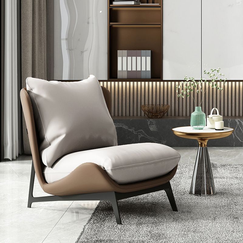 Mid-century Modern Leather Slipper Accent Chair Pillow Back Armless Chair