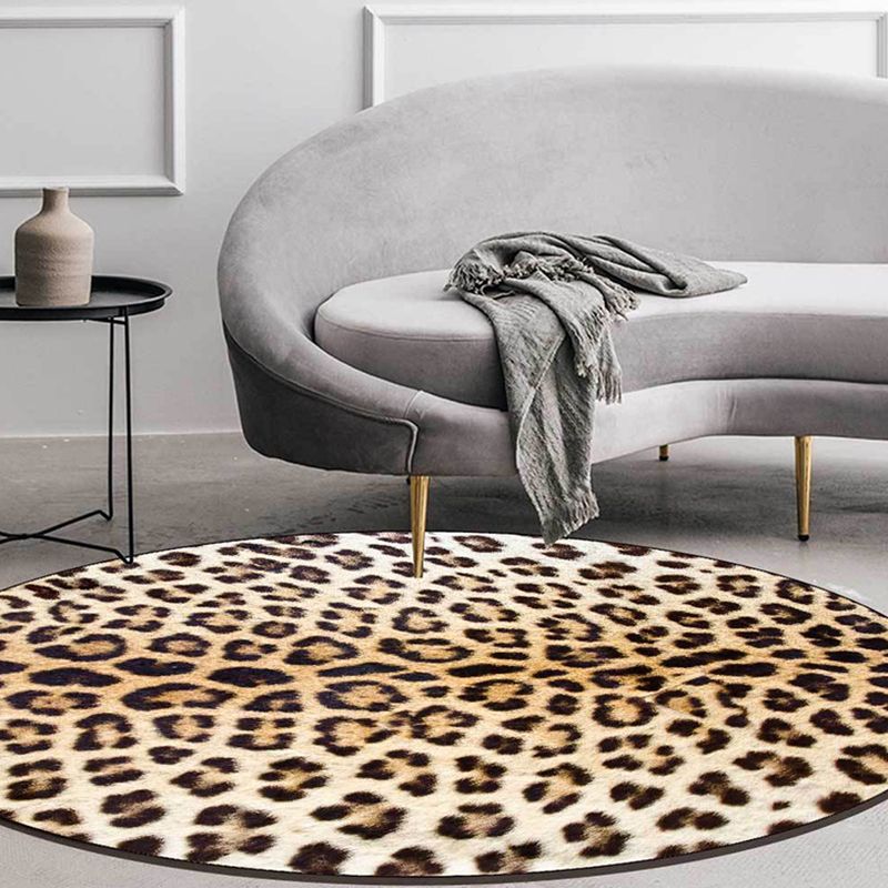 Funky Leopard Printed Area Rug Simplicity Round Indoor Carpet Stain Resistant Rug for Living Room