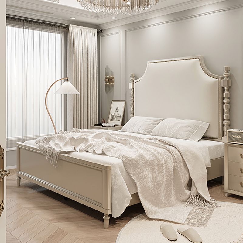 French Country Solid Wood Standard Bed Headboard Bed Frame with Legs