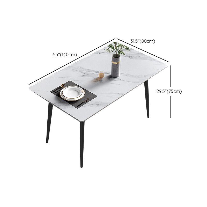 Modern Rectangle Stone Dining Table 4 Metal Legs for Dining Room