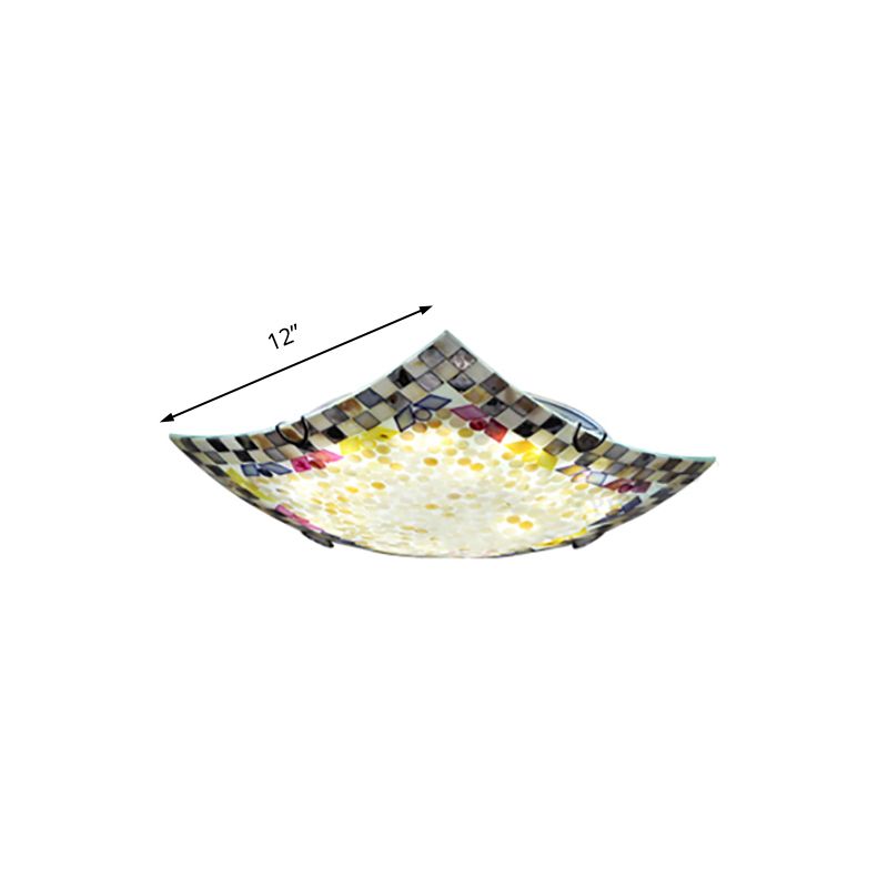 Plafonnier LED en mosaïque Tiffany, Beige/blanc/gris clair, carré incurvé, 12/16 pouces, pour couloir